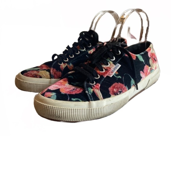 Superga Anthropologie Sneakers Floral Velvet Low Top Platform Women’s 9 1/2 - Picture 4 of 9